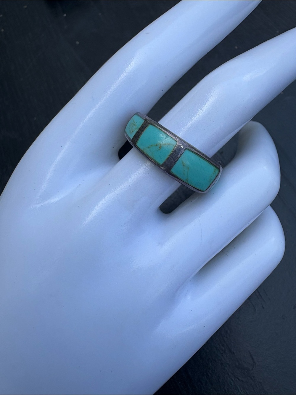 Sterling Silver with Turquoise Inlay Band Ring - Size 8.25